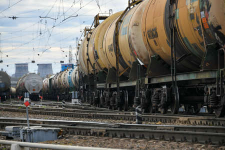 Moscow, Russia. 2nd May, 2020. Railway tank cars with oil in Moscow, Russia.のeditorial素材