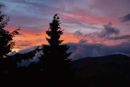 Beautiful sunset in the mountains. Ukraine, Carpathians.の写真素材