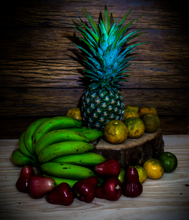 Still life friuts on wood table backgroundの写真素材
