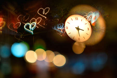 clock and heart, bokheの写真素材