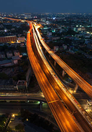 line of light road to city cityscape bangkok thailandの写真素材