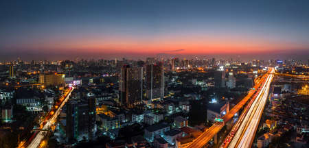 Twilight city panorama road to bangkok capital city, thailandの写真素材