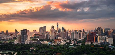 sunset bangkok city, silom, thailand