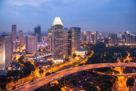 singapore city skyline twilight top view 2015のeditorial素材