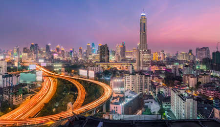 highway Bangkok city twilight panoramic Thailand top viewのeditorial素材