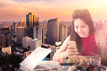 sunlight bangkok city skylineの写真素材