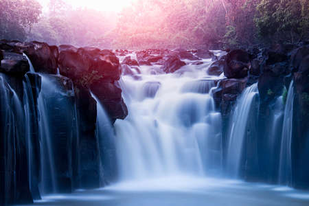 sunlight Waterfall Pha Suam, Laosの写真素材