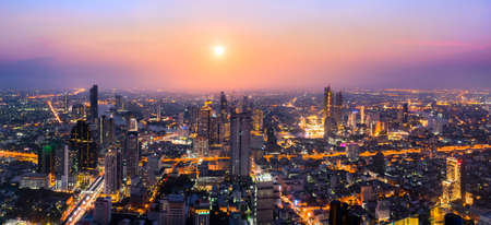day to night skyline bangkok Thailand from mahanakhon skywalkの写真素材