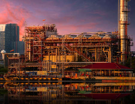 Sunset Oil Refinery Bangkok thailand 2019のeditorial素材