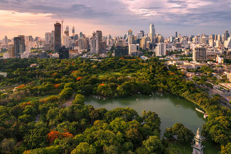 Garden and the city bangkok air in city thailandのeditorial素材