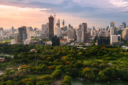 park in the city bangkok thailandのeditorial素材