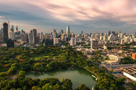 Bangkok city and garden thailand daylightのeditorial素材