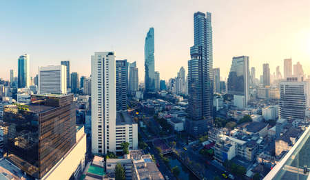top view on top roof skyline bangkok capital city in asiaの写真素材