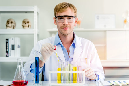 Scientists teamwork with senior brainstorming teaching and research laboratory in lab