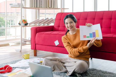 beautiful teen students studying and working at home From the pandemic of the Coronavirus, Covid-19, caused the new normal worldwide. for social distancing, の写真素材