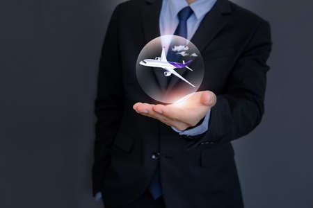 New normal travel concept. Logo design "travel bubble" text for cover, After the pandemic coronavirus COVID-19 virus caused the new normal of travel worldwide. 3d illustration.の写真素材