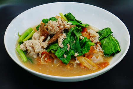 Fried noodle with pork and Kale is very Nice to eatの写真素材