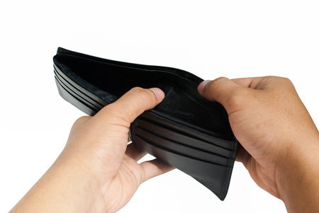 empty wallet with hands isolated on white