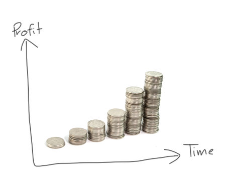 Financial success concept - graph with coins 