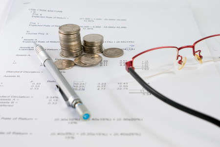 Business concept with notebook, glasses and penの写真素材