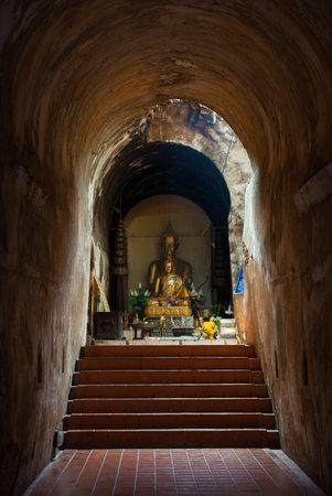 The ancient tunnel and statue buddha, Wat U-mong, Temple  in tempe in Chiang Mai, Thailand