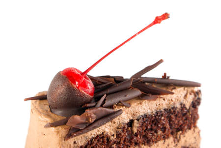 Chocolate cake and cheery on topの写真素材