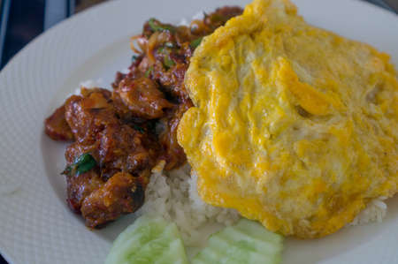 Pad Krapao Moo, spicy stir-fried pork with Thai/Holy basilの写真素材