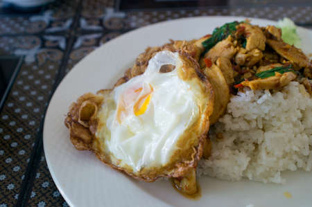 Pad Krapao Moo, spicy stir-fried pork with Thai/Holy basilの写真素材