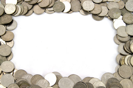 Thai Coins border isolated on white background.