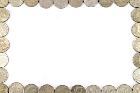 Thai Coins border isolated on white background.