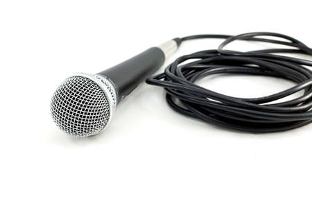 Microphone with cable isolated on white backgroundの写真素材