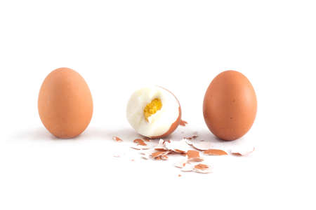 Three boiled egg isolated on white の写真素材