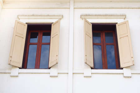 white vintage shutters and wallのeditorial素材