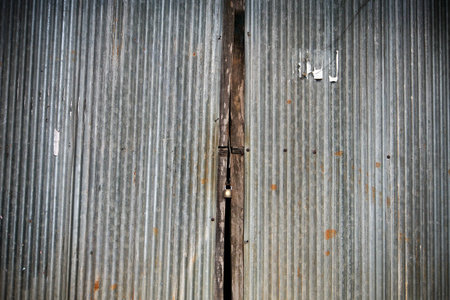 Old rusty iron door with lockの写真素材