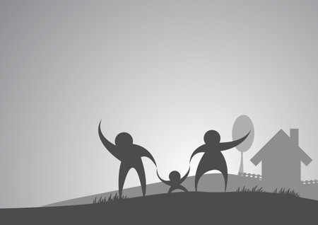 Vector : Family and house backgroundのイラスト素材