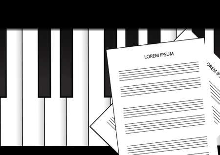 Vector : Piano keyboard and sheet music backgroundのイラスト素材
