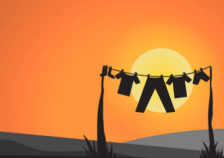 Vector : Clothes and line with sun before sunsetのイラスト素材