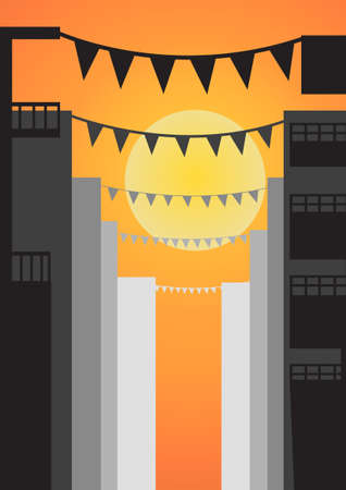 Vector : Bunting on town before sunsetのイラスト素材