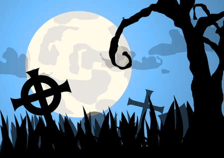 Graveyard and tree Halloween backgroundのイラスト素材