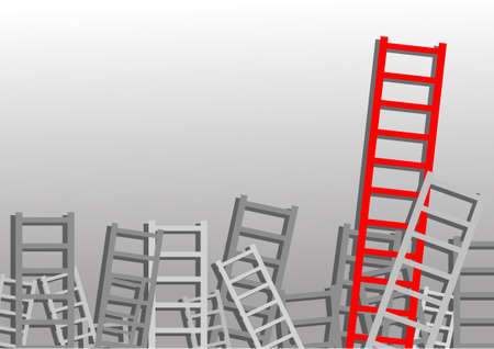 Vector : Ladders on gray background. One of them is redのイラスト素材