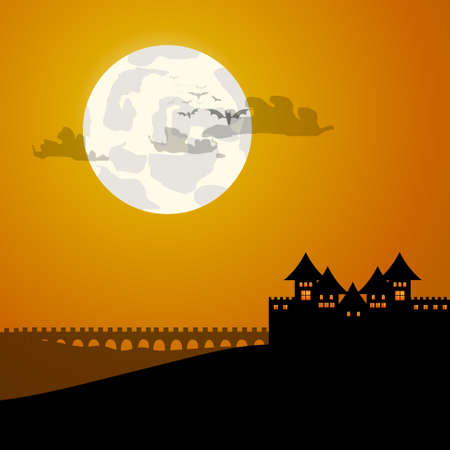 Vector : Castle and moon halloween backgroundのイラスト素材