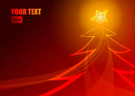 Vector : Christmas tree and stripe on red backgroundのイラスト素材