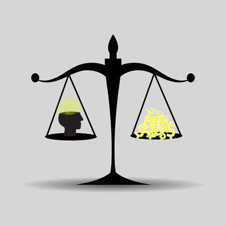Vector : Justice scales between knowledge and moneyのイラスト素材