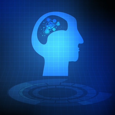  Abstract circle network in the brain on blue technology background