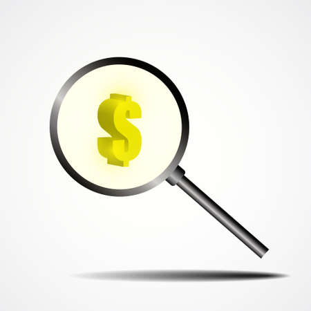 Vector : Dollars symbol in magnifier with shadow on white backgroundのイラスト素材