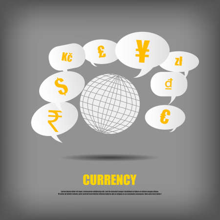 Vector : World and currency symbol in bubble quotesのイラスト素材