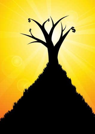 Vector : Dollars on branch with yellow business backgroundのイラスト素材