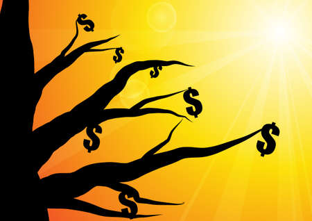 Vector : Dollars on branch with yellow business backgroundのイラスト素材