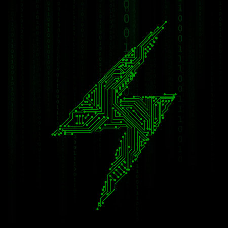 Vector : Electronic circuit in lighting symbol and binary number