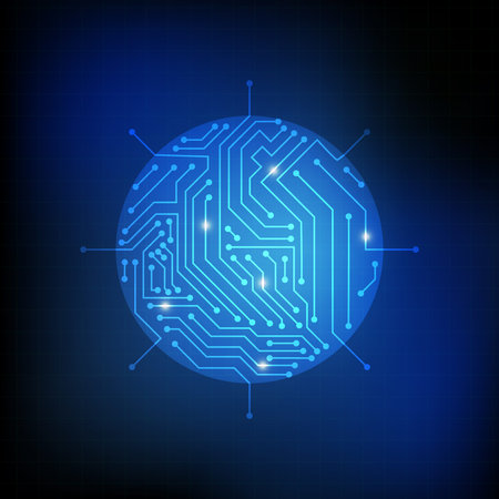 Vector : Circle chip and electronic circuit on blue background
